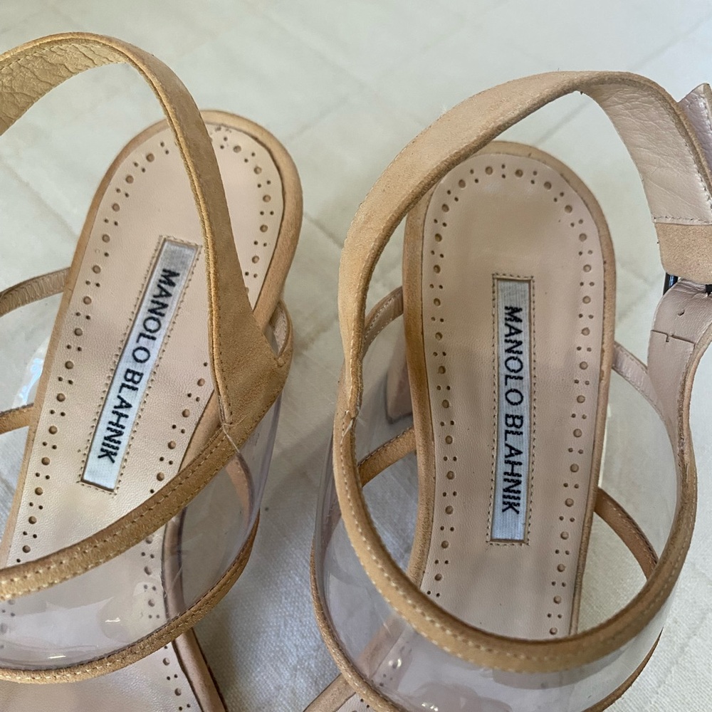 Manolo Blahnik Nude Clear Strap Sandals - Picture 4 of 7